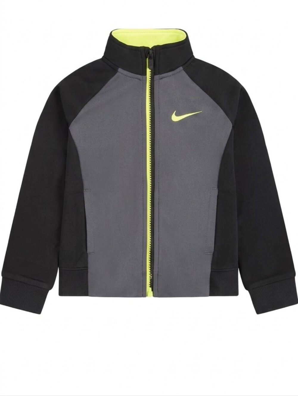 Nike Kids' Colorblock Black Gray Neon Tricot Track Jacket Size 7
